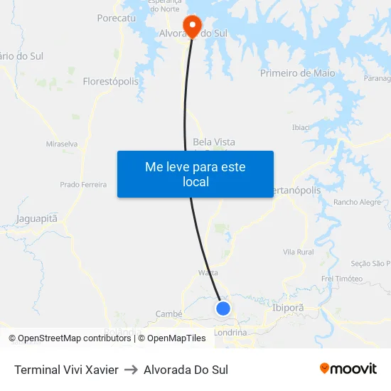 Terminal Vivi Xavier to Alvorada Do Sul map