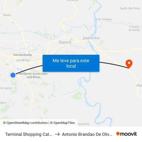 Terminal Shopping Catuaí to Antonio Brandao De Oliveira map