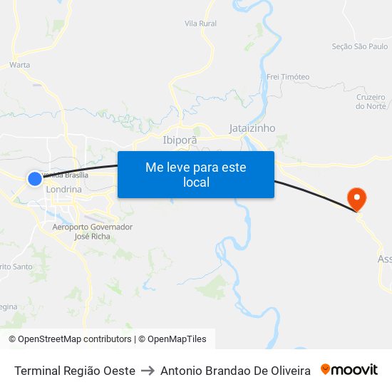 Terminal  Região Oeste to Antonio Brandao De Oliveira map