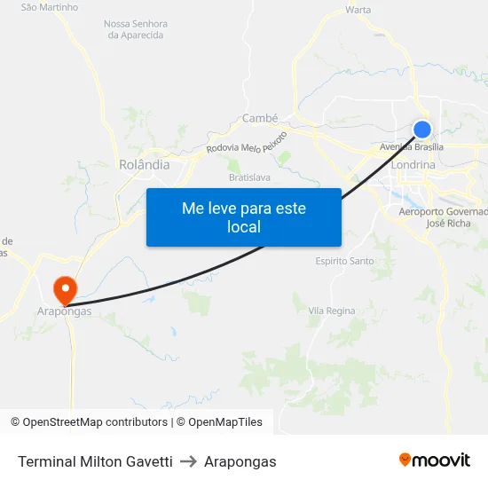 Terminal Milton Gavetti to Arapongas map