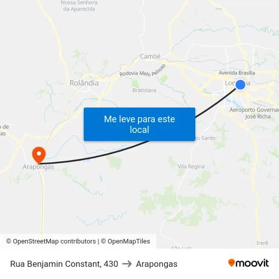 Rua Benjamin Constant, 430 to Arapongas map