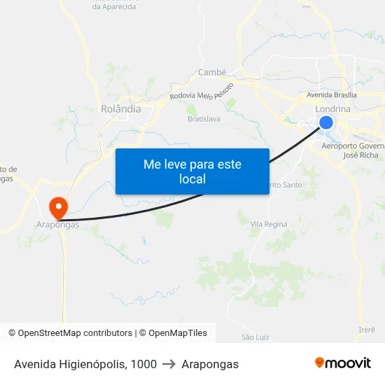 Avenida Higienópolis, 1000 to Arapongas map