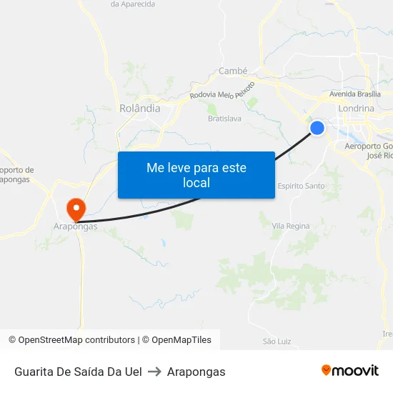 Avenida Das Palmeiras - Guarita/Uel to Arapongas map