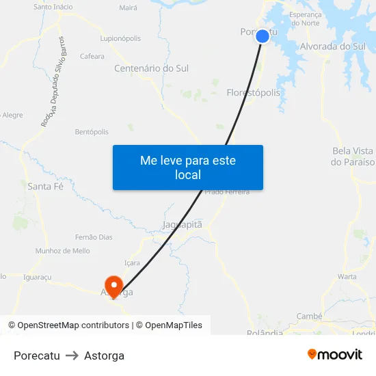 Porecatu to Astorga map
