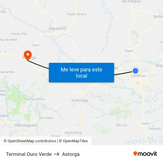 Terminal Ouro Verde to Astorga map