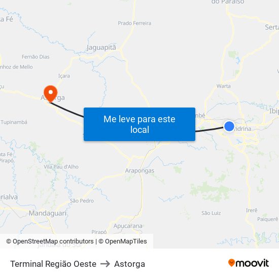 Terminal  Região Oeste to Astorga map