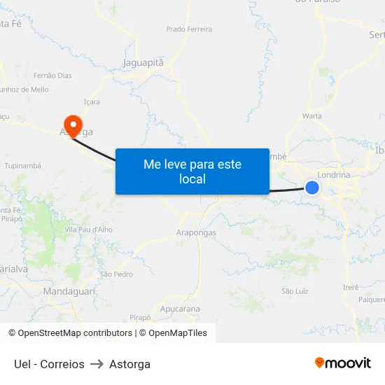 Uel - Correios to Astorga map