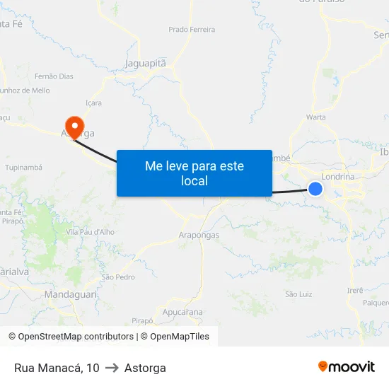 Rua Manacá, 10 to Astorga map