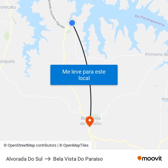 Alvorada Do Sul to Bela Vista Do Paraíso map