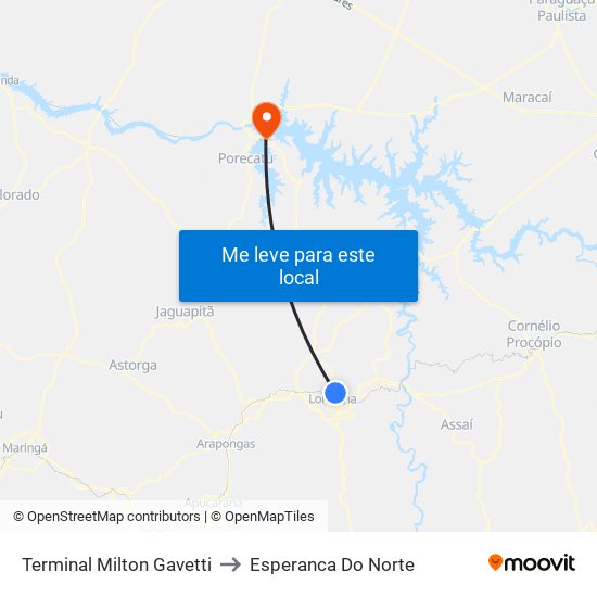 Terminal Milton Gavetti to Esperanca Do Norte map