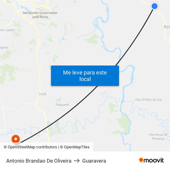 Antonio Brandao De Oliveira to Guaravera map