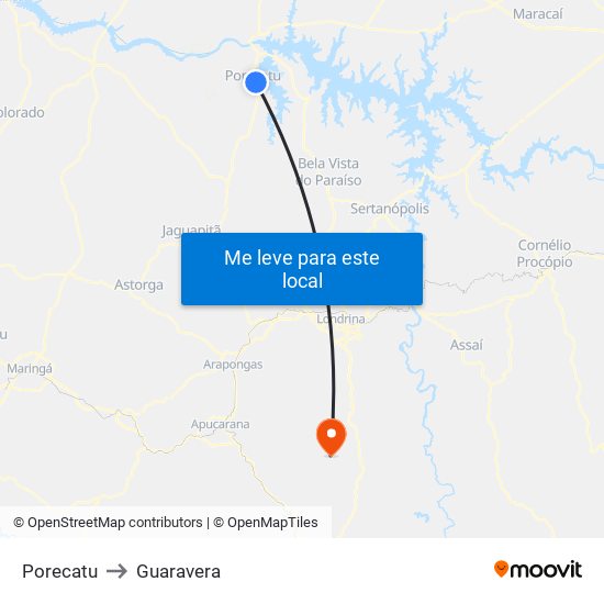 Porecatu to Guaravera map