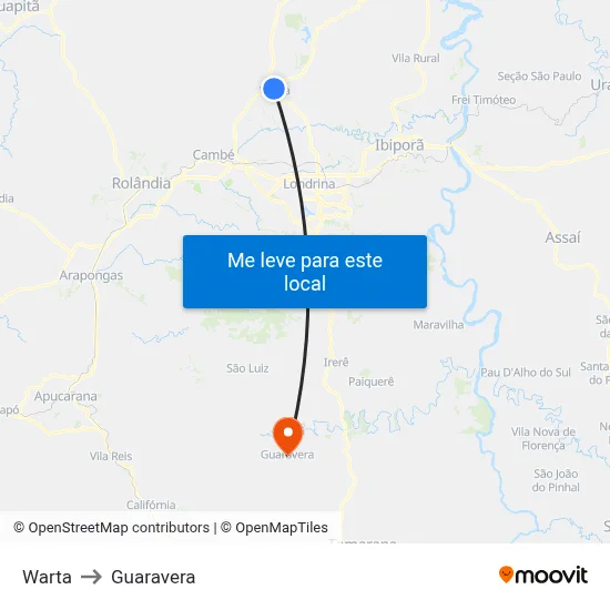 Warta to Guaravera map