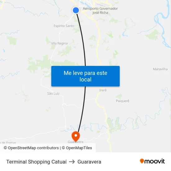 Terminal Shopping Catuaí to Guaravera map