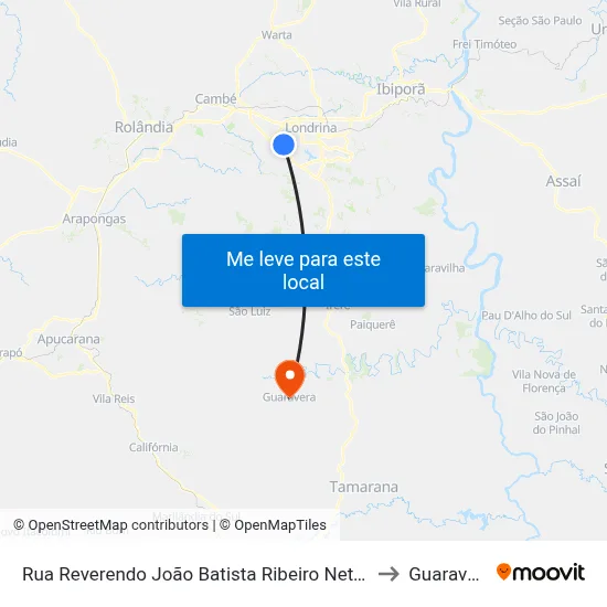 Rua Reverendo João Batista Ribeiro Neto, 76 to Guaravera map