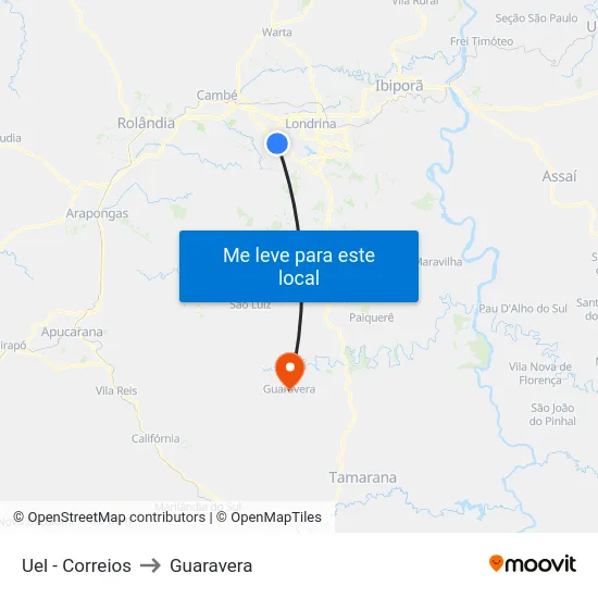Uel - Correios to Guaravera map