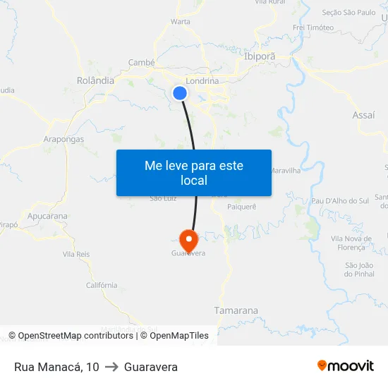 Rua Manacá, 10 to Guaravera map