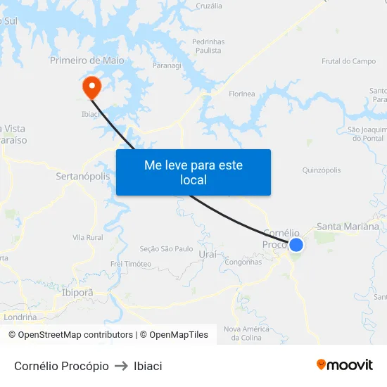 Cornélio Procópio to Ibiaci map