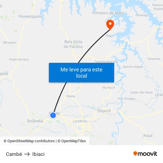 Cambé to Ibiaci map