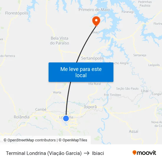 Terminal Londrina (Viação Garcia) to Ibiaci map