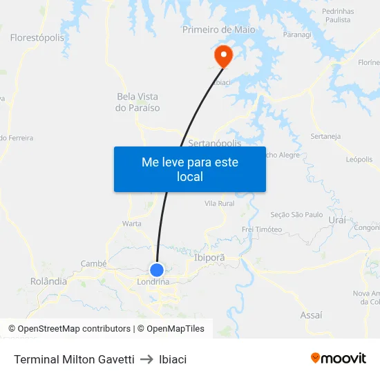 Terminal Milton Gavetti to Ibiaci map