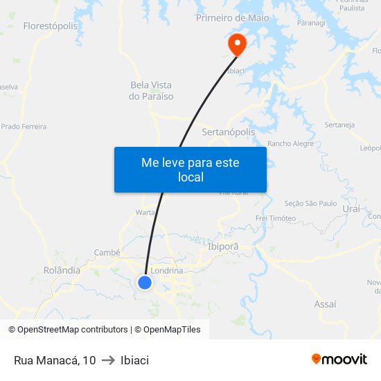 Rua Manacá, 10 to Ibiaci map