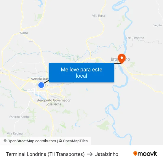 Terminal Londrina (Til Transportes) to Jataizinho map