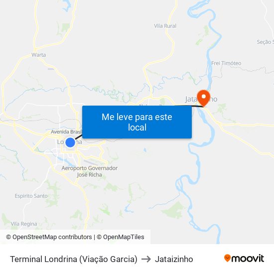 Terminal Londrina  (Viação Garcia) to Jataizinho map