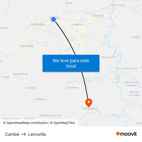 Cambé to Lerroville map