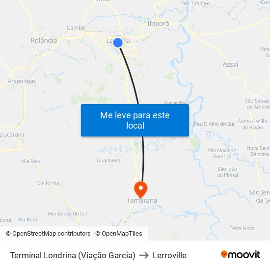 Terminal Londrina (Viação Garcia) to Lerroville map