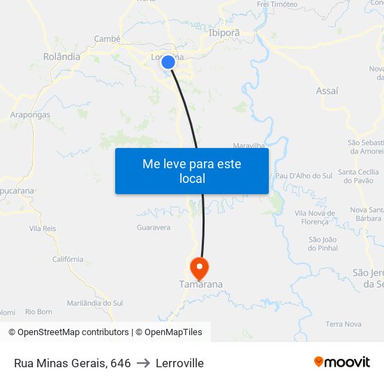 Rua Minas Gerais, 646 to Lerroville map