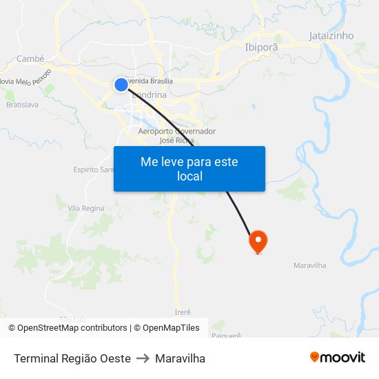 Terminal  Região Oeste to Maravilha map