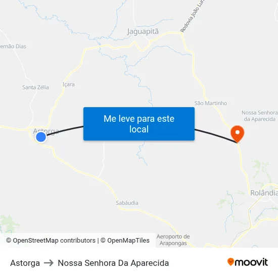 Astorga to Nossa Senhora Da Aparecida map