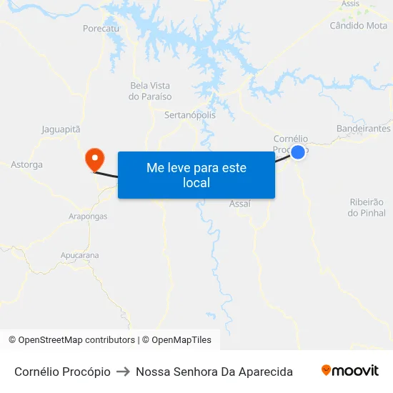 Cornélio Procópio to Nossa Senhora Da Aparecida map