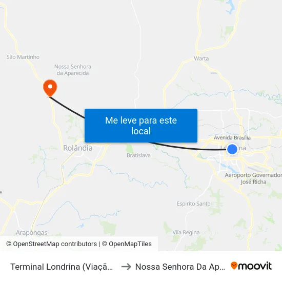 Terminal Londrina (Viação Garcia) to Nossa Senhora Da Aparecida map