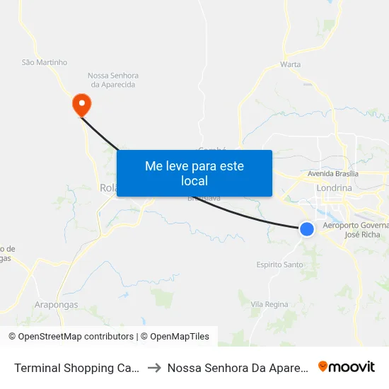 Terminal Shopping Catuaí to Nossa Senhora Da Aparecida map