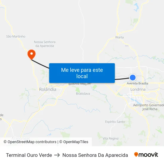 Terminal Ouro Verde to Nossa Senhora Da Aparecida map