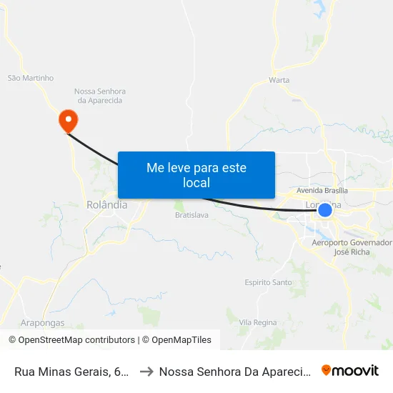 Rua Minas Gerais, 646 to Nossa Senhora Da Aparecida map