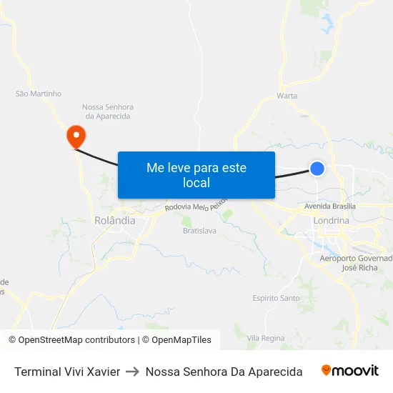 Terminal Vivi Xavier to Nossa Senhora Da Aparecida map