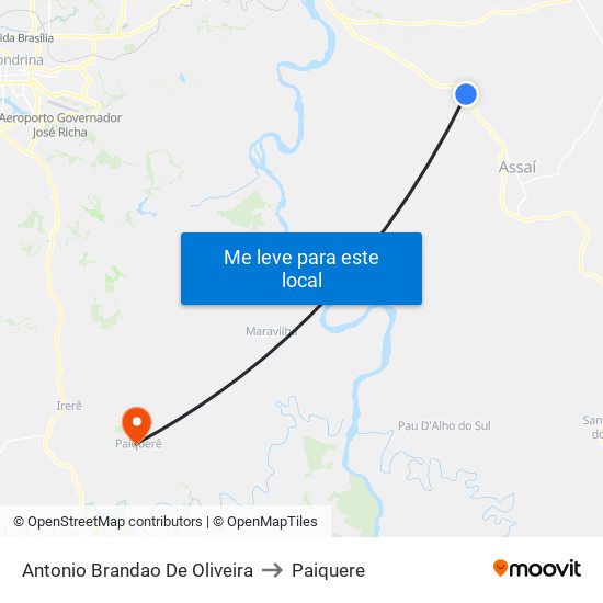 Antonio Brandao De Oliveira to Paiquere map