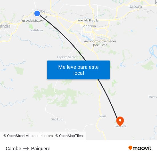 Cambé to Paiquere map