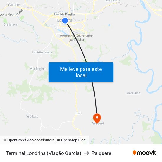 Terminal Londrina  (Viação Garcia) to Paiquere map