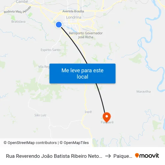 Rua Reverendo João Batista Ribeiro Neto, 76 to Paiquere map