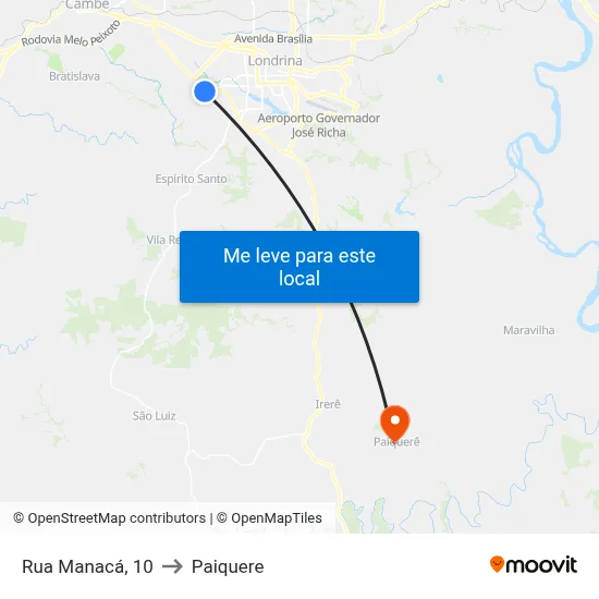 Rua Manacá, 10 to Paiquere map