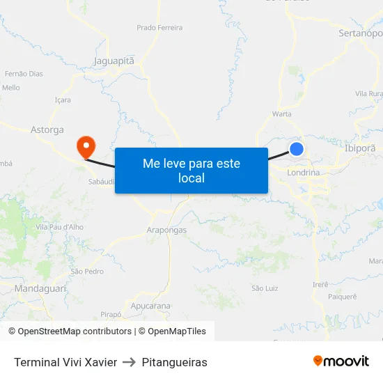 Terminal Vivi Xavier to Pitangueiras map
