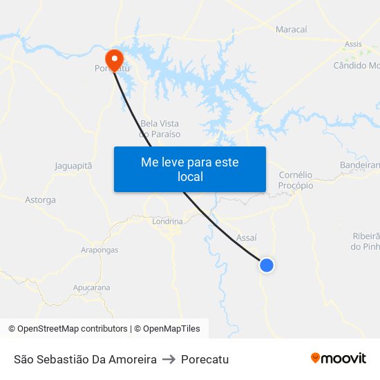 São Sebastião Da Amoreira to Porecatu map
