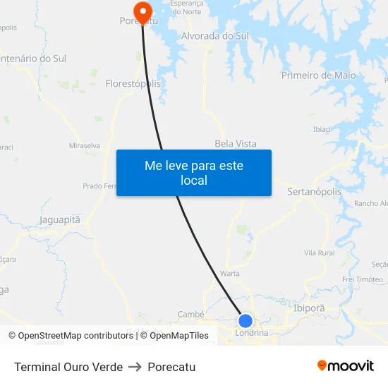 Terminal Ouro Verde to Porecatu map