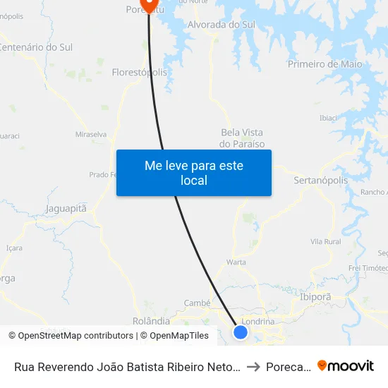 Rua Reverendo João Batista Ribeiro Neto, 76 to Porecatu map