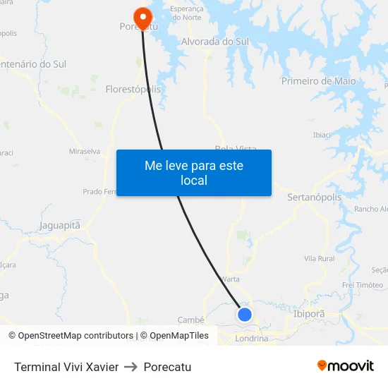 Terminal Vivi Xavier to Porecatu map