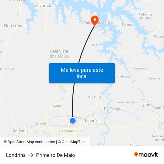 Londrina to Primeiro De Maio map